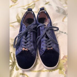 Ted Baker Navy Velvet & Canvas Lace-Up Sneakers with Rose Gold Bow